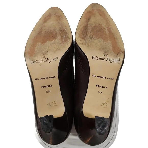 Etienne Aigner ~Woman Size 8~Brown Heels Shoes All Leather Upper "Priscila" - Picture 3 of 12